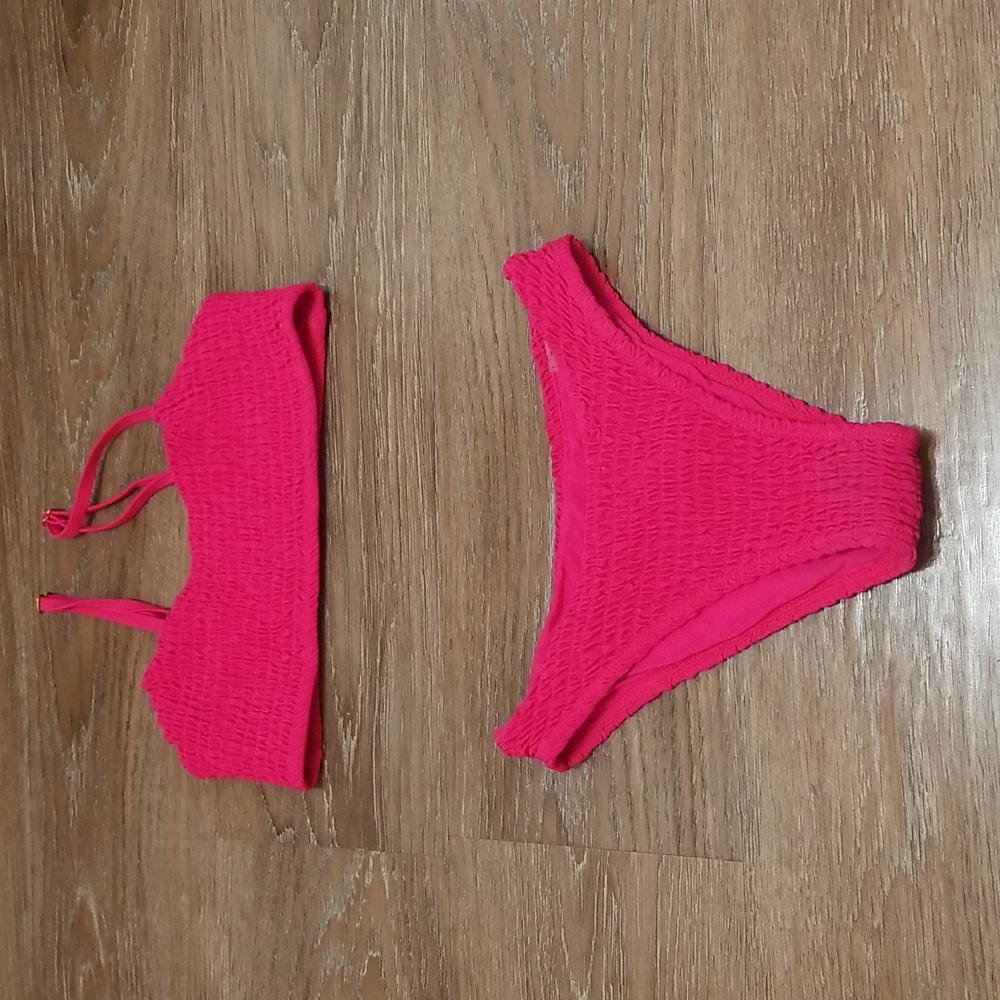 (S) Mosmann Australia Ribbed Two Piece Bikini Swimsuit Beach Vacation Barbiecore